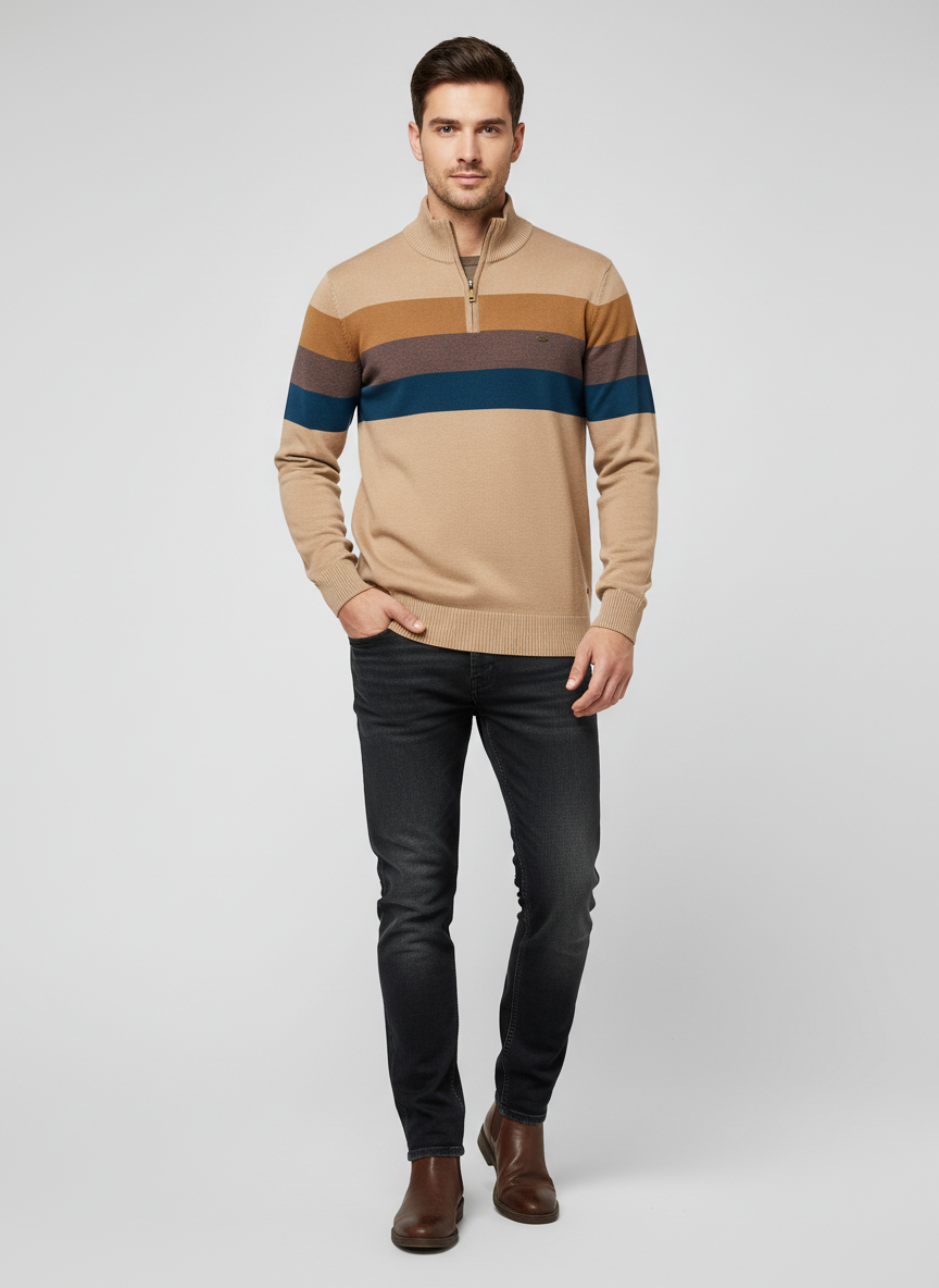 Casual Striped Knit Half-Zip Sweater for Men | Arden