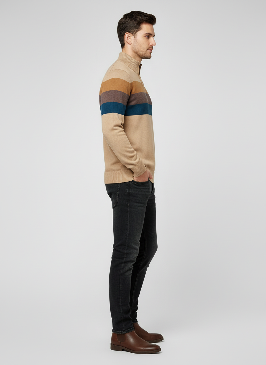 Casual Striped Knit Half-Zip Sweater for Men | Arden
