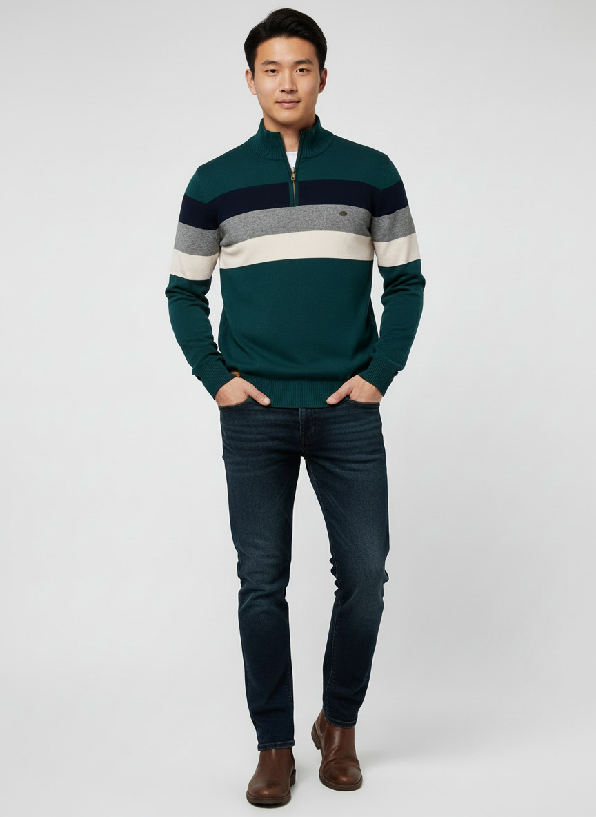 Casual Striped Knit Half-Zip Sweater for Men | Arden