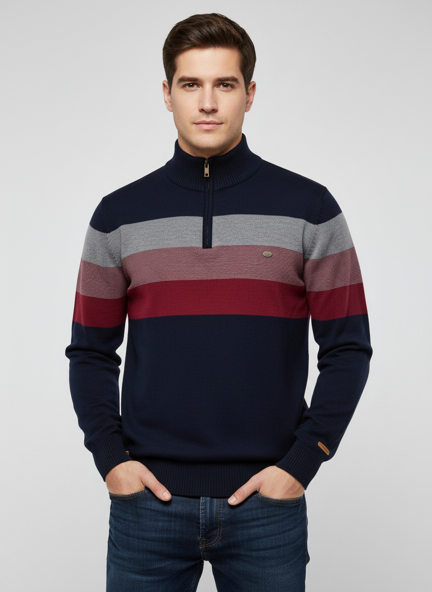 Casual Striped Knit Half-Zip Sweater for Men | Arden