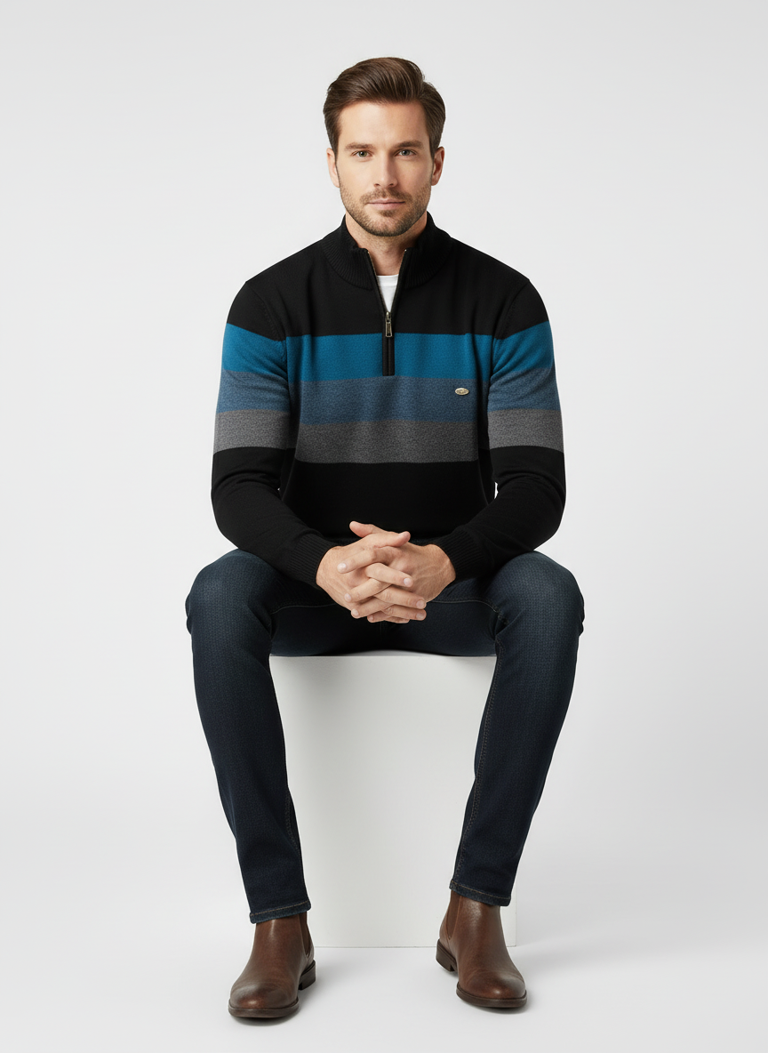 Casual Striped Knit Half-Zip Sweater for Men | Arden
