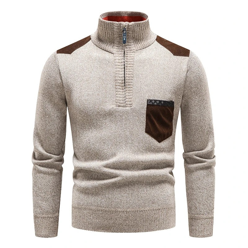 Classic Half-Zip Sweater with Contrast Pocket for Men | Lennox