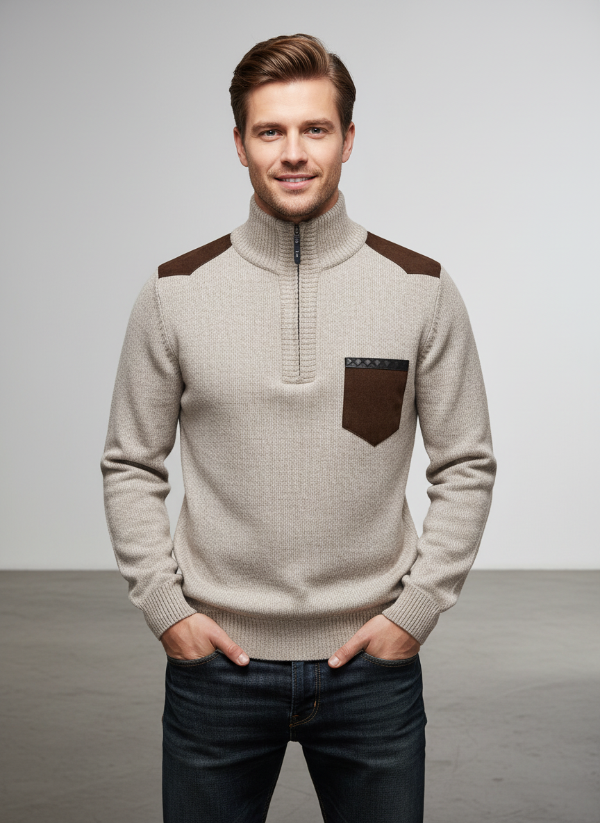 Classic Half-Zip Sweater with Contrast Pocket for Men | Lennox