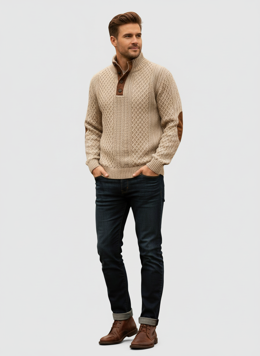 Classic Half-Zip Sweater with Contrast Pocket for Men | Lennox