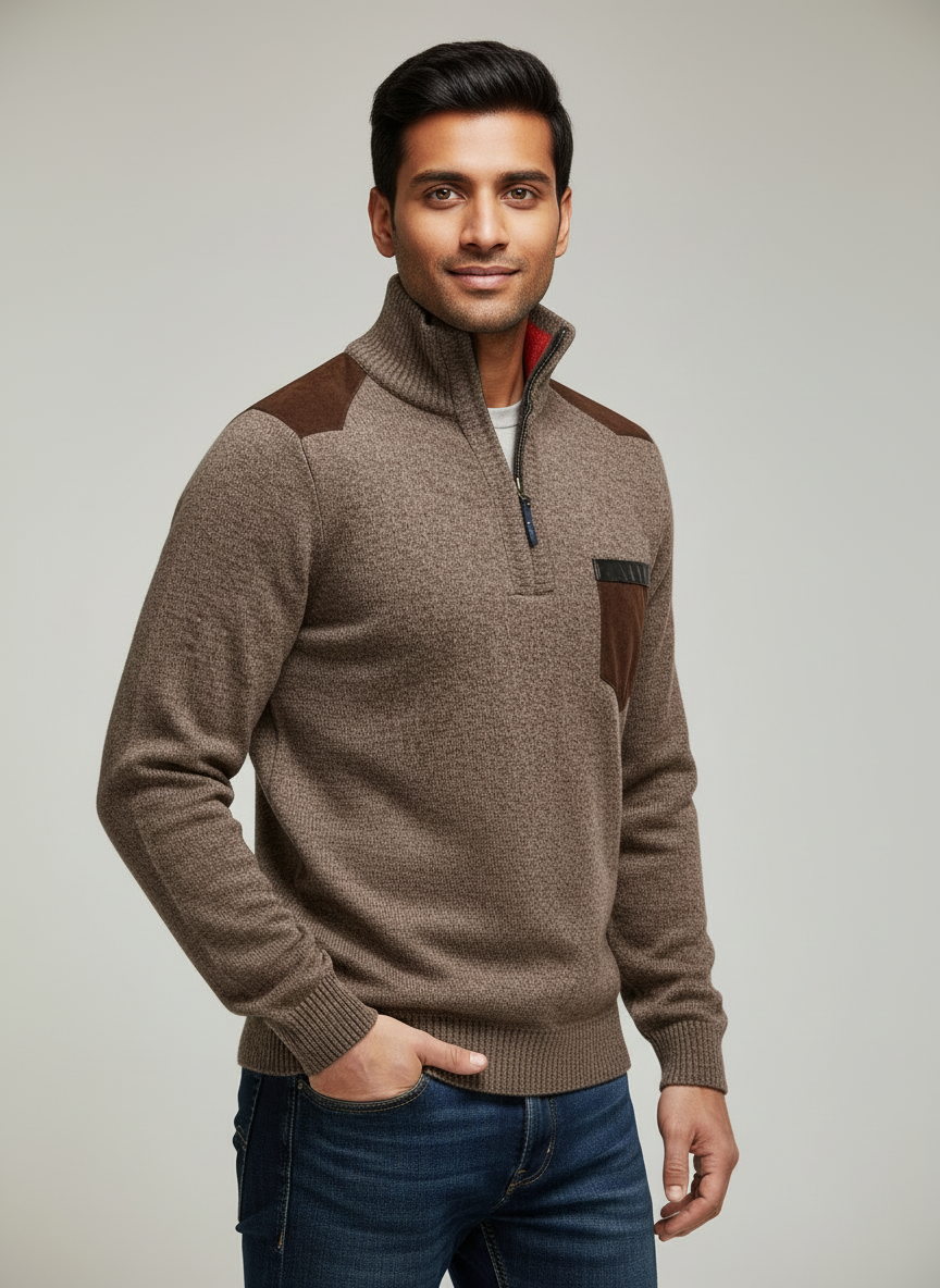 Classic Half-Zip Sweater with Contrast Pocket for Men | Lennox