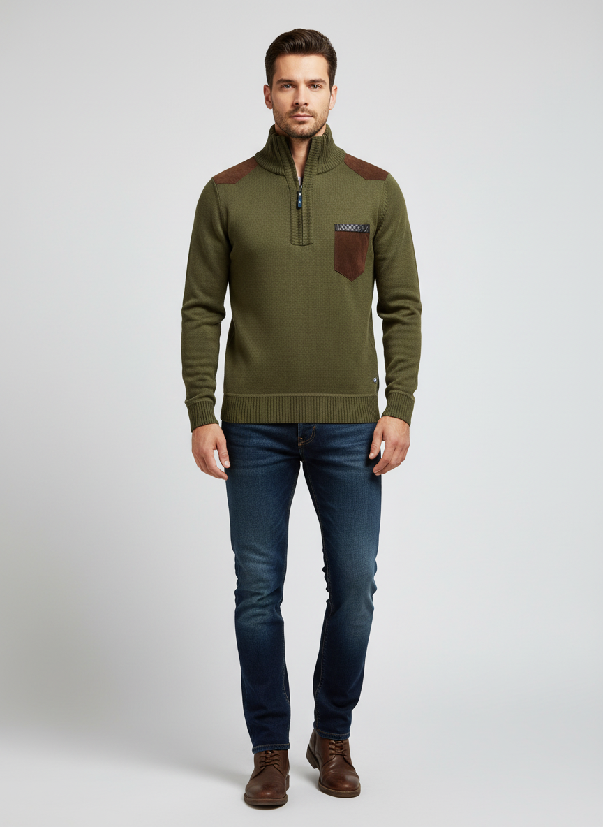 Classic Half-Zip Sweater with Contrast Pocket for Men | Lennox