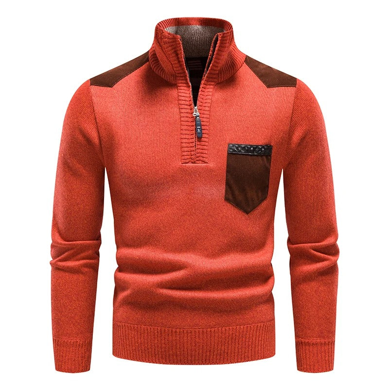 Classic Half-Zip Sweater with Contrast Pocket for Men | Lennox