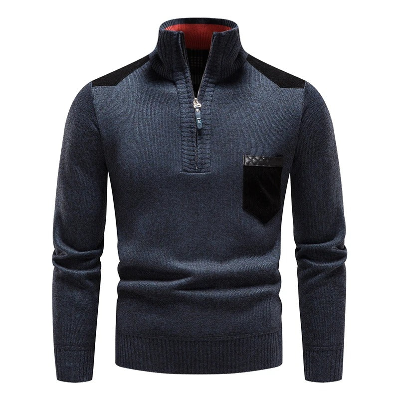 Classic Half-Zip Sweater with Contrast Pocket for Men | Lennox