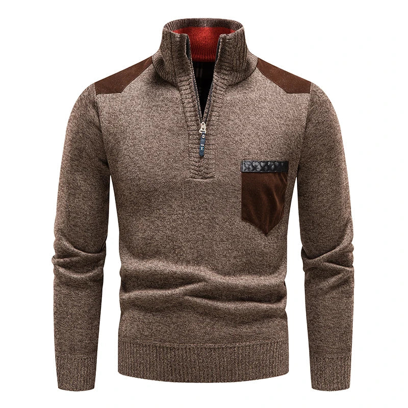 Classic Half-Zip Sweater with Contrast Pocket for Men | Lennox