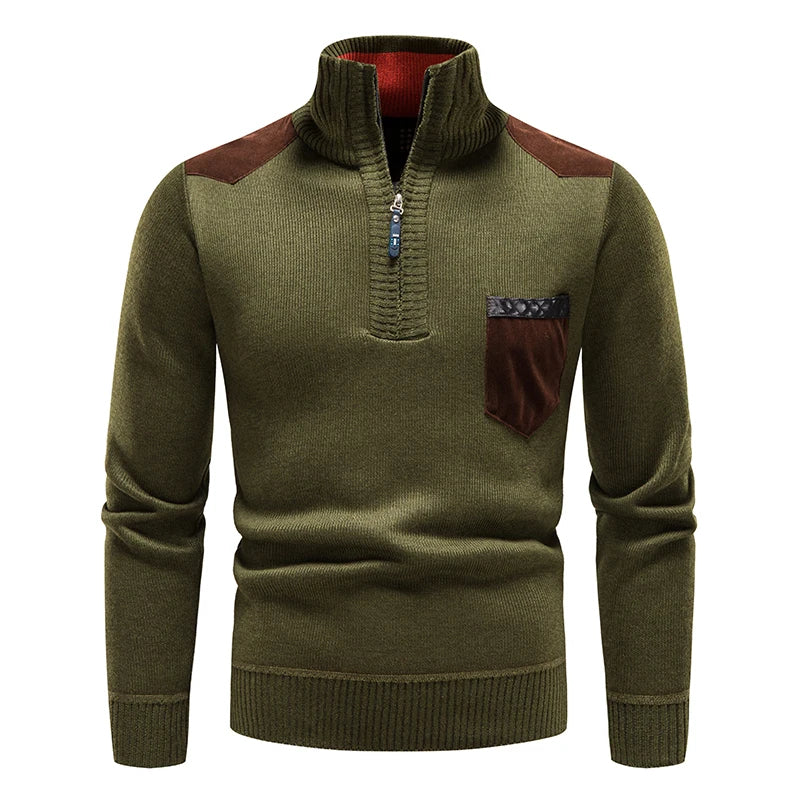 Classic Half-Zip Sweater with Contrast Pocket for Men | Lennox