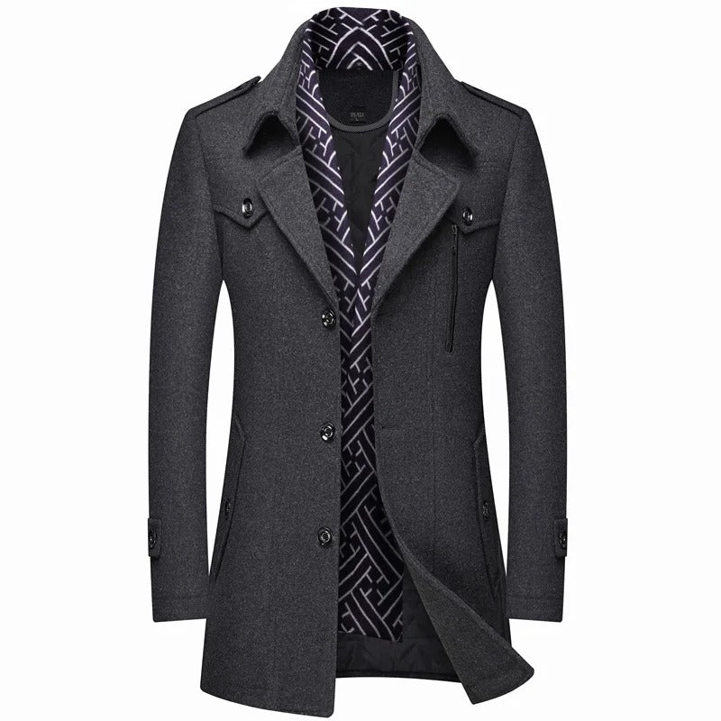 Elegant Button-Up Wool Blend Overcoat for Men | Thomas