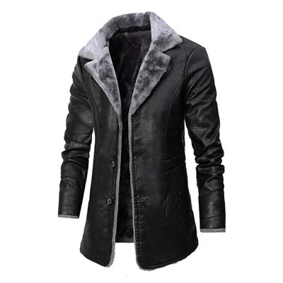 Faux Leather Fur-Lined Winter Coat for Men | Damon