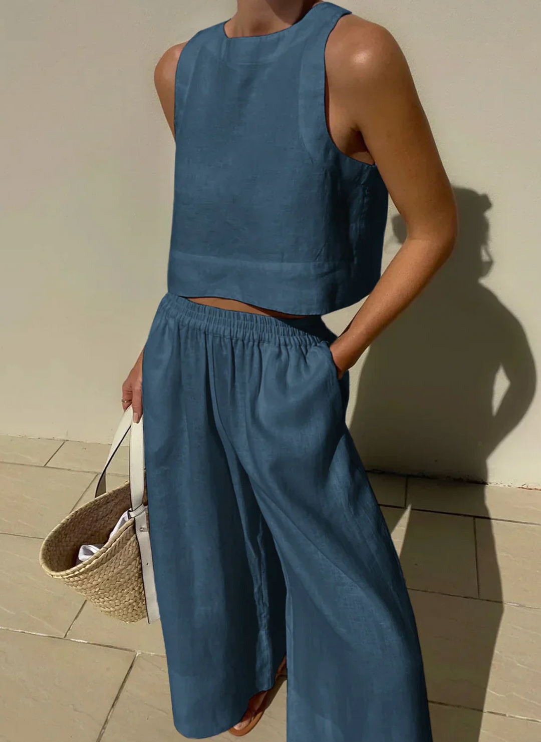 Linen Co-Ord Set – Sleeveless Top & Wide Leg Trouser | Ruth
