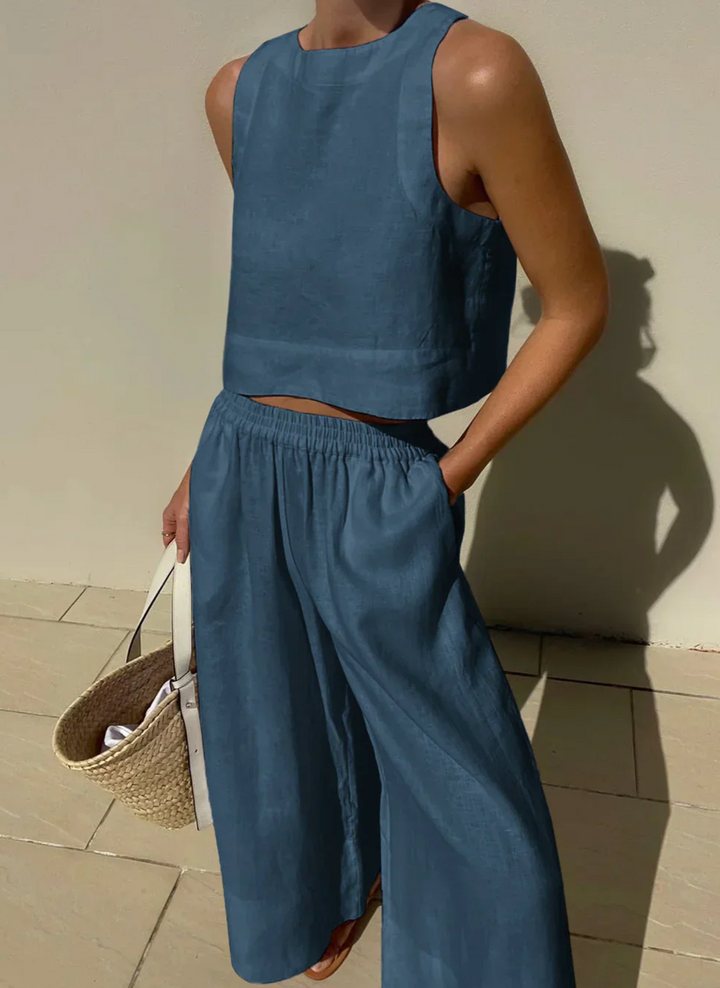 Linen Co-Ord Set – Sleeveless Top & Wide Leg Trouser | Ruth