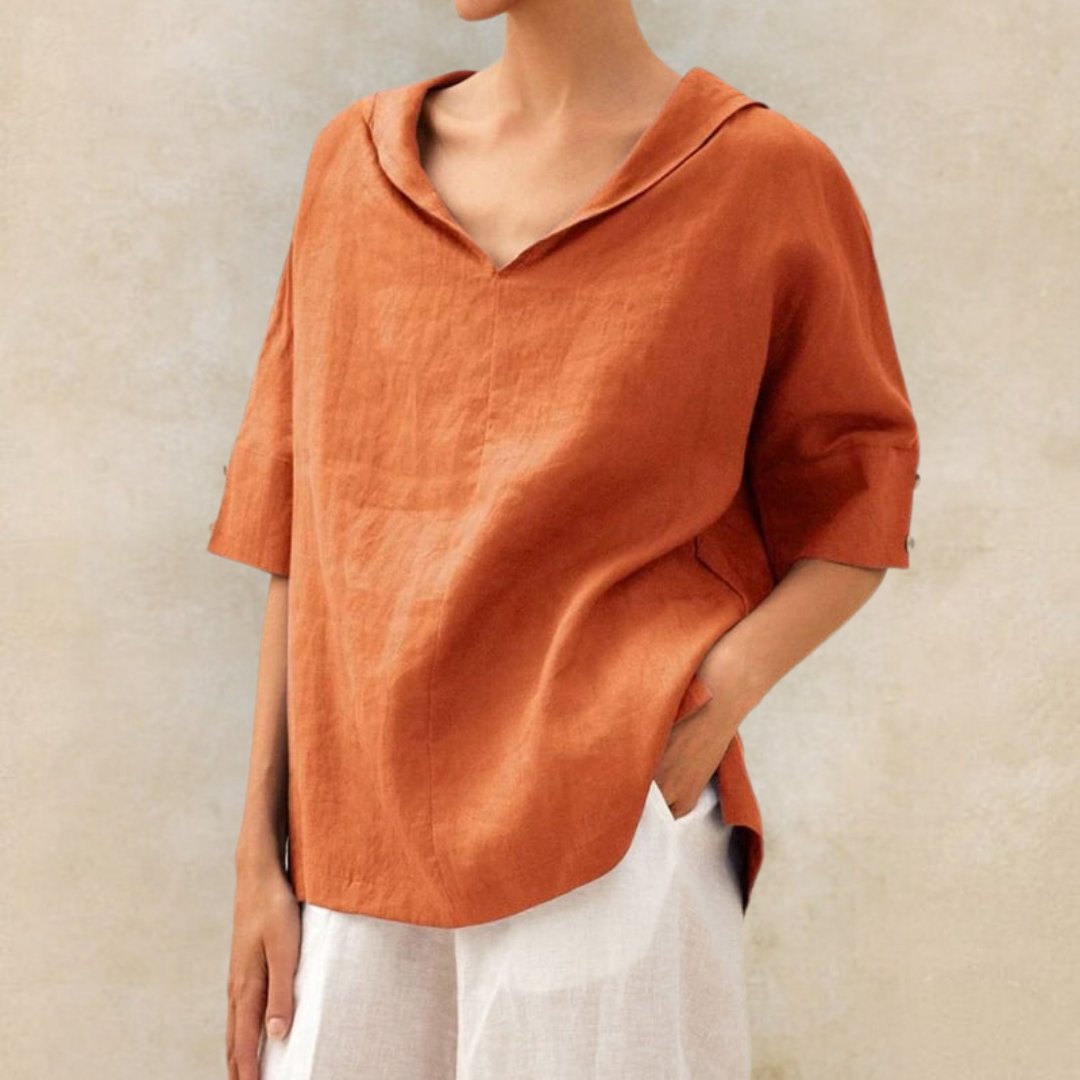 Casual Linnen Shirt met V-hals voor Dames | Marvella