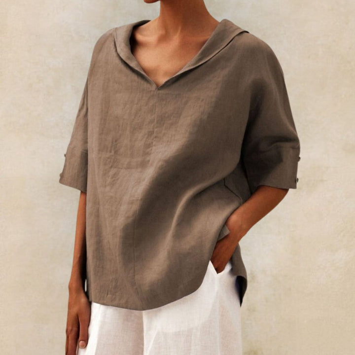Casual Linnen Shirt met V-hals voor Dames | Marvella