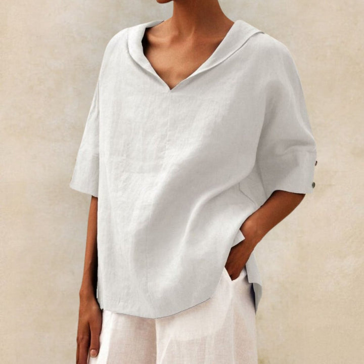 Casual Linnen Shirt met V-hals voor Dames | Marvella