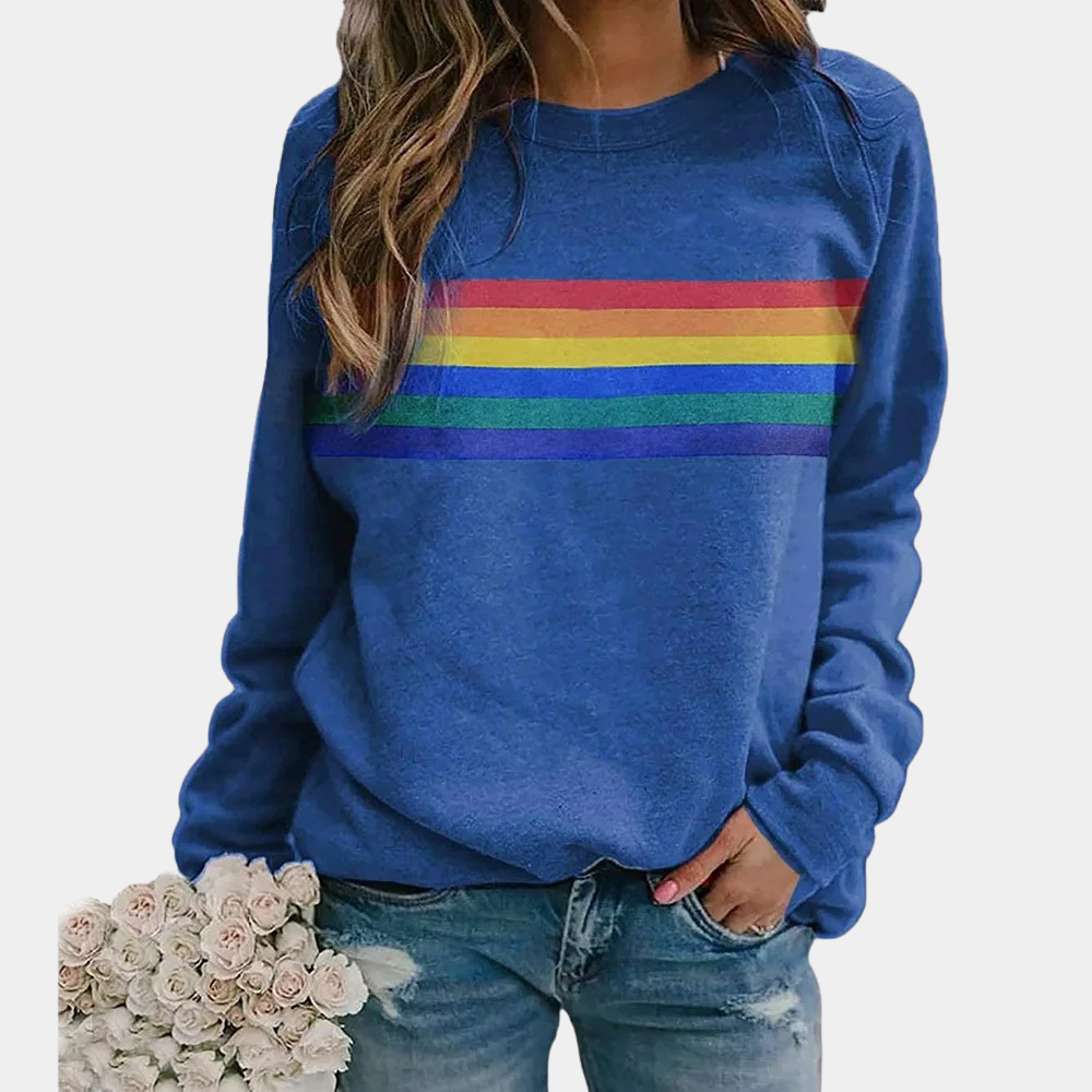 Rainbow Stripe Crewneck Sweatshirt For Women | Liora 0