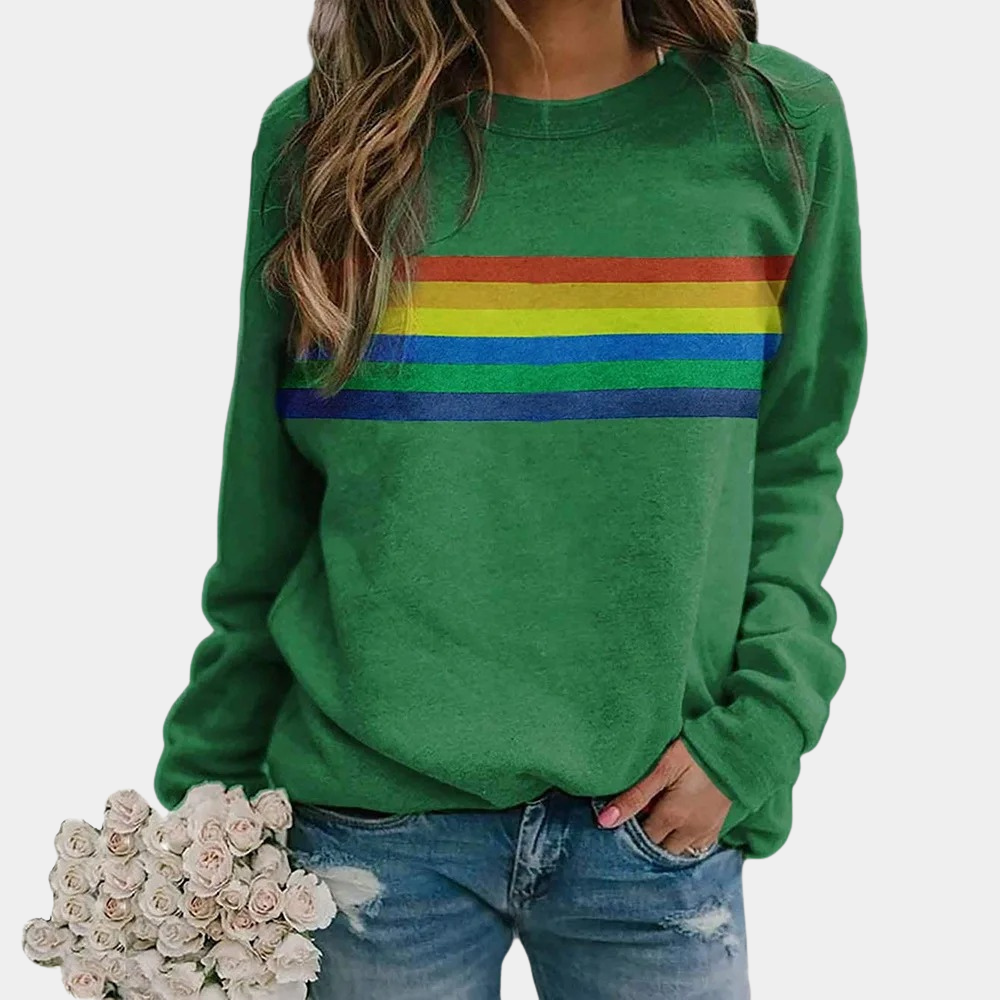 Rainbow Stripe Crewneck Sweatshirt For Women | Liora 1
