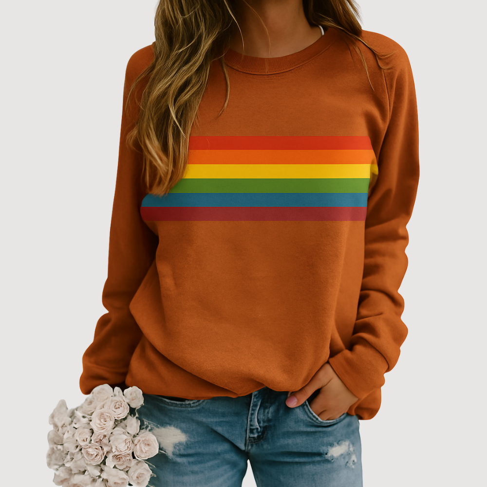 Rainbow Stripe Crewneck Sweatshirt For Women | Liora 2