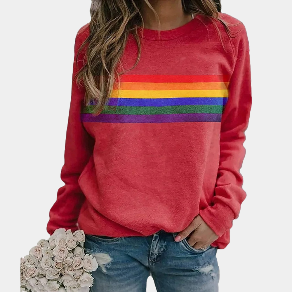 Rainbow Stripe Crewneck Sweatshirt For Women | Liora 3