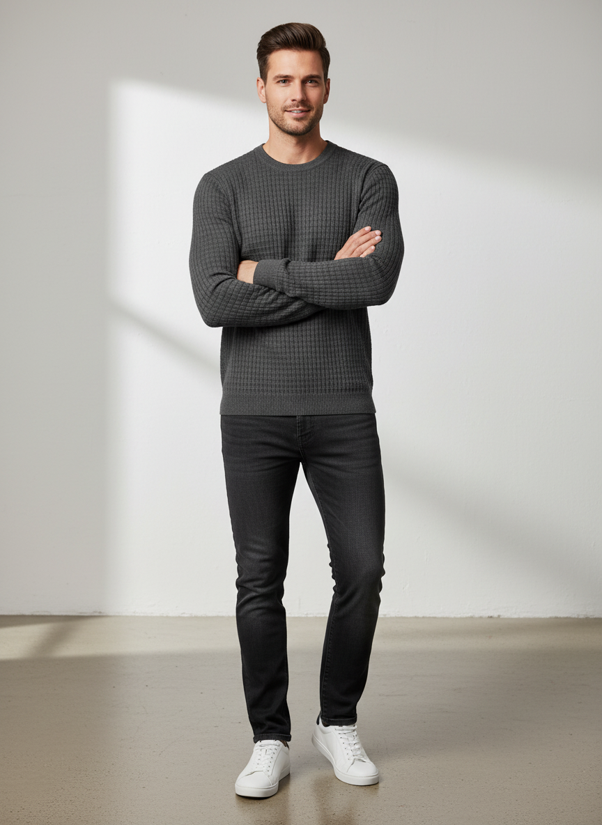 Textured Knit Crew Neck Sweater for Men | Rowan