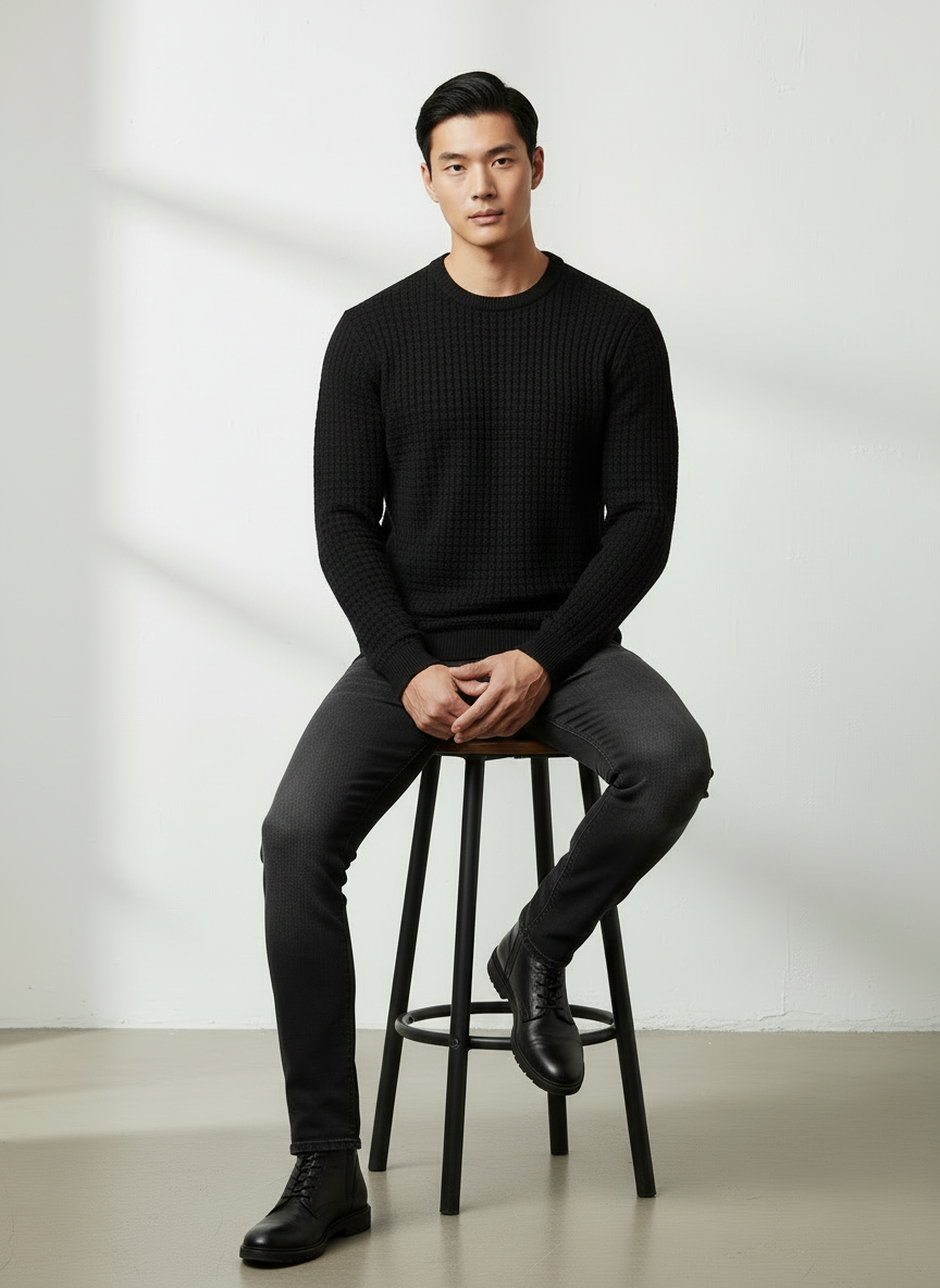 Textured Knit Crew Neck Sweater for Men | Rowan