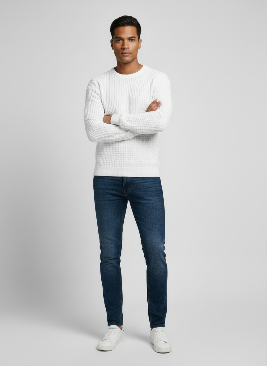 Textured Knit Crew Neck Sweater for Men | Rowan