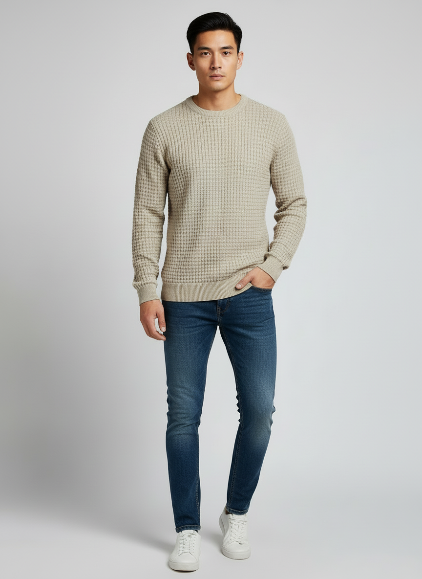 Textured Knit Crew Neck Sweater for Men | Rowan