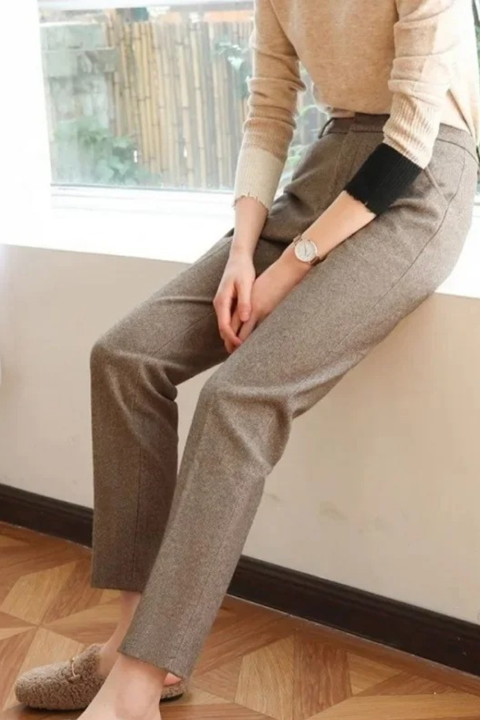 Wool Straight Leg Trousers High Waisted for Women | Novaro