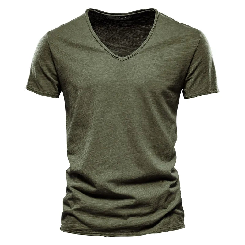 Men's casual V neck tshirt in blue with comfortable relaxed fit for everyday wear