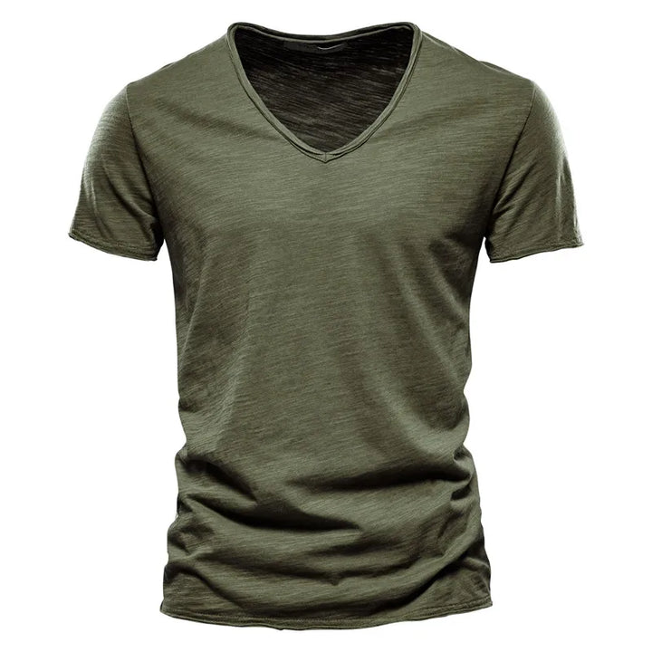 Men's casual V neck tshirt in blue with comfortable relaxed fit for everyday wear