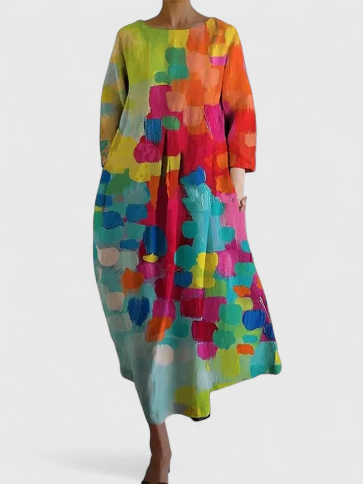 Midi length summer cotton dress with whimsical turtle print and comfortable drape