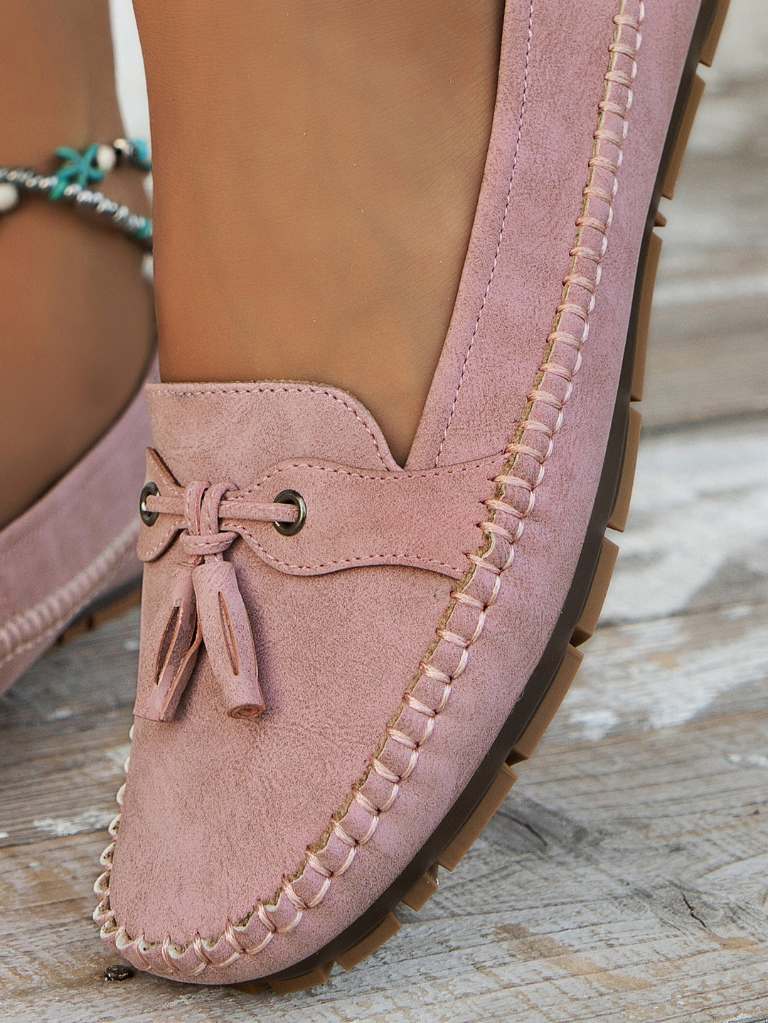 Full view of orthopedic slip-on loafers displaying classic vintage styling and ergonomic features
