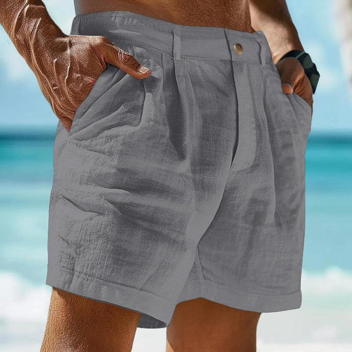 Men's relaxed fit chino shorts in beige with structured woven fabric and smooth finish