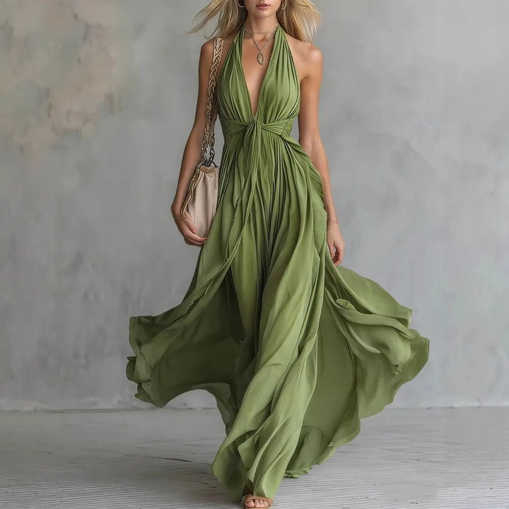 Flowy evening dress maxi skirt in lavender purple fabric with elegant drape and movement