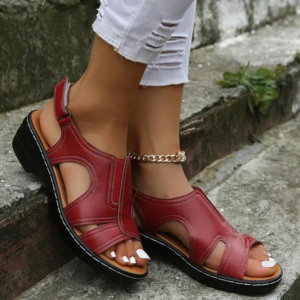 Women's orthopedic leather sandals with cushioned sole and arch support for all-day comfort
