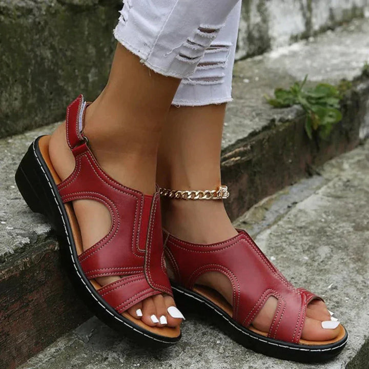 Women's orthopedic leather sandals with cushioned sole and arch support for all-day comfort