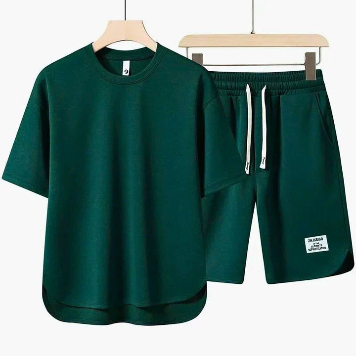 Men's loungewear set with relaxed silhouette and adjustable drawstring waist