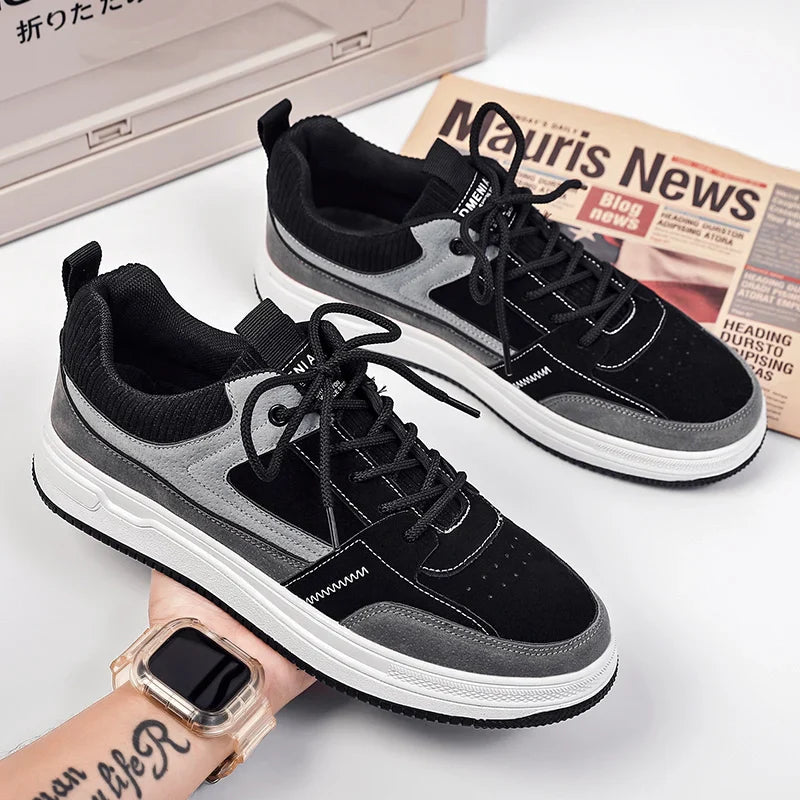 Three-quarter view of casual low-top sneakers with structured build and textured sole