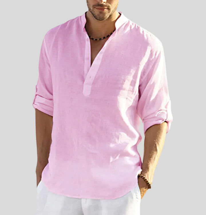 Men's lightweight woven shirt with open collar and comfortable relaxed fit for everyday wear