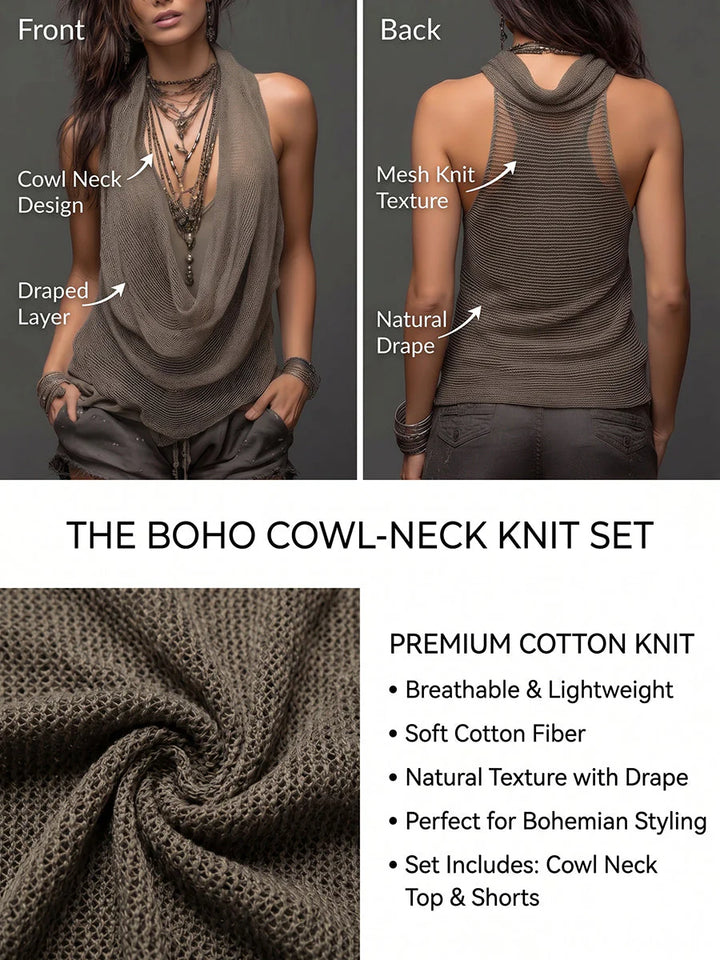 Women's ribbed knit halter top styled with dark pants and statement jewelry for casual wear