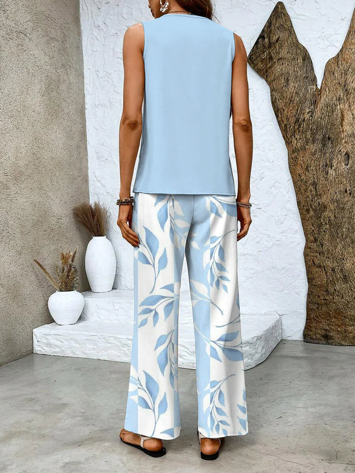 Alternative color option of women's wide-leg pants two piece set with layered sleeveless top