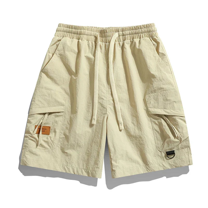 Front view of men's cargo chino shorts showing relaxed fit, utility pockets, and adjustable drawstring waist