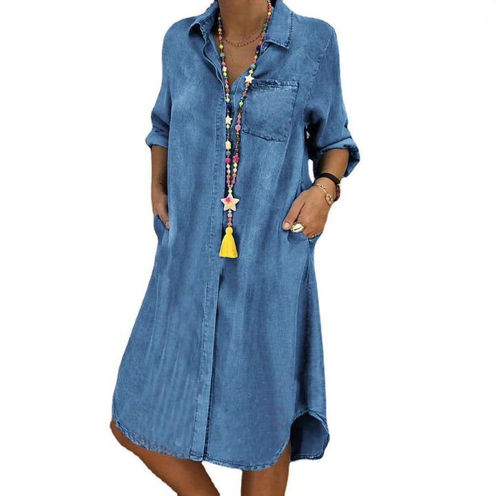 Casual styling of Denim Shirt Dress worn as standalone dress for everyday wear