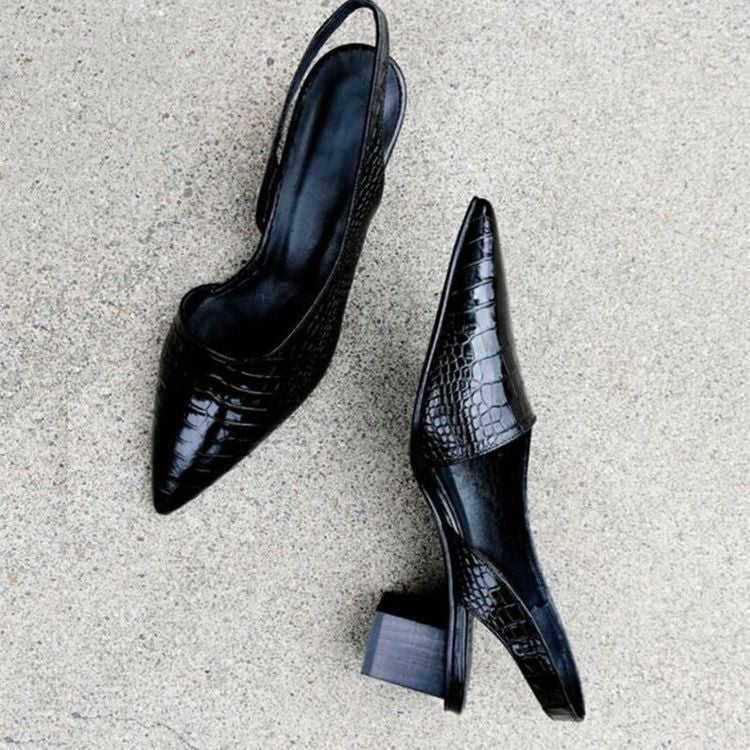 Close-up of women's orthopedic heels showing wide toe box and smooth upper construction