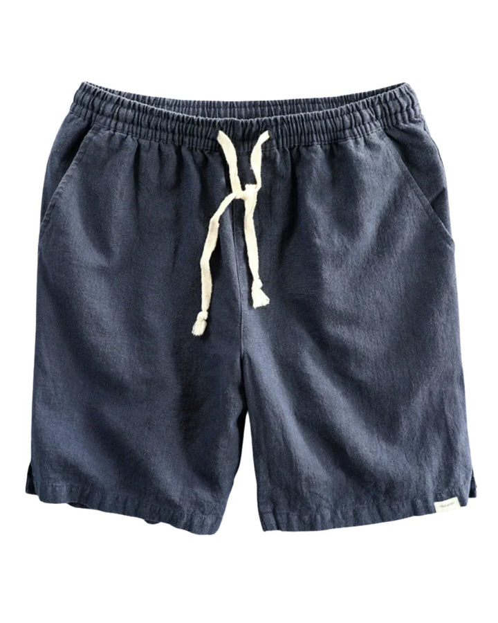 Men's drawstring chino shorts in navy blue with elastic waistband and relaxed fit for casual summer wear