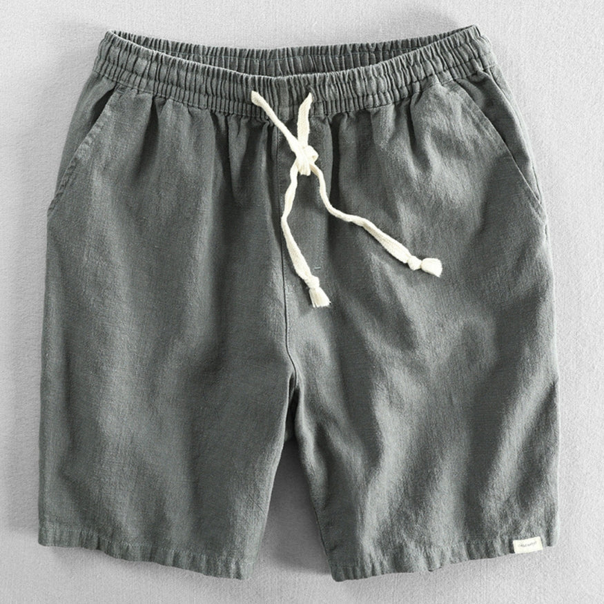 Back view of men's drawstring chino shorts displaying elastic waistband and comfortable fit