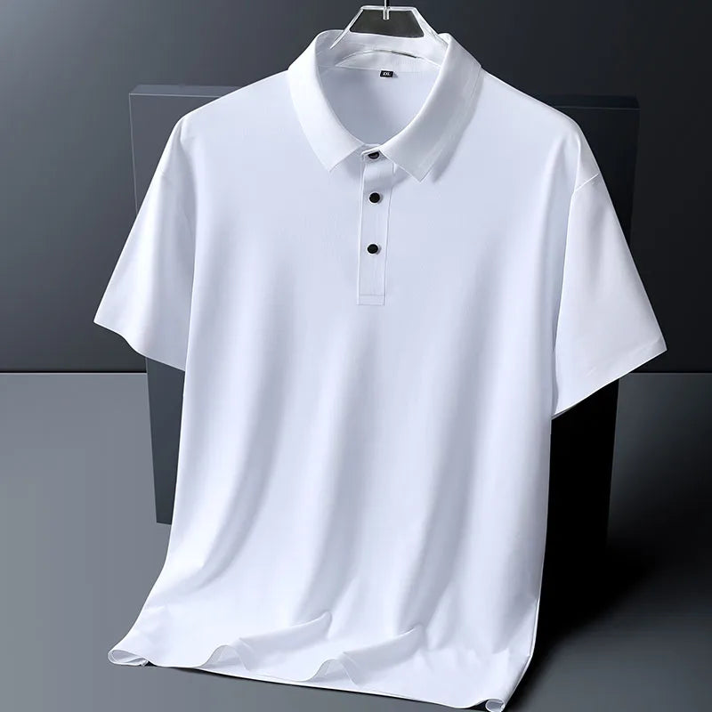 Men's pink polo shirt displaying collar detail and three-button placket construction