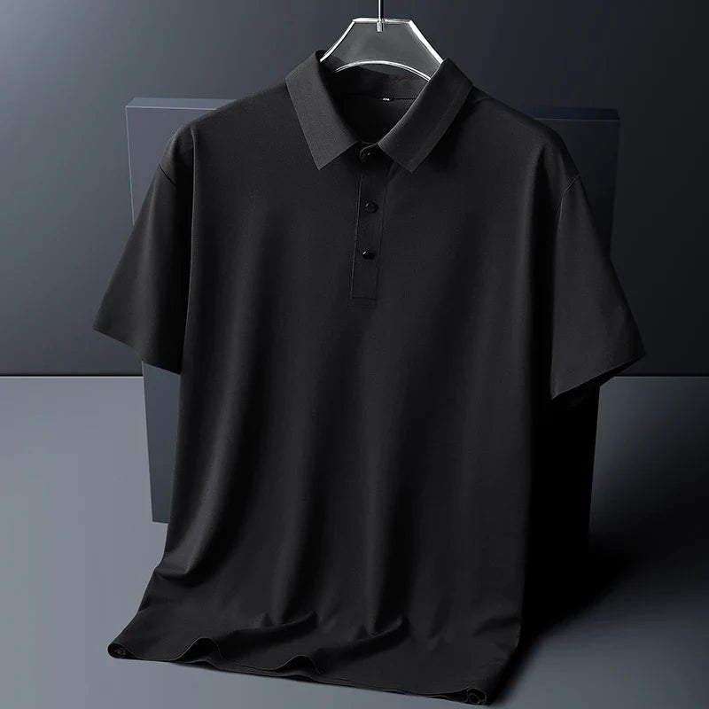 Full view of men's moisture-wicking polo shirt in pink for casual wear